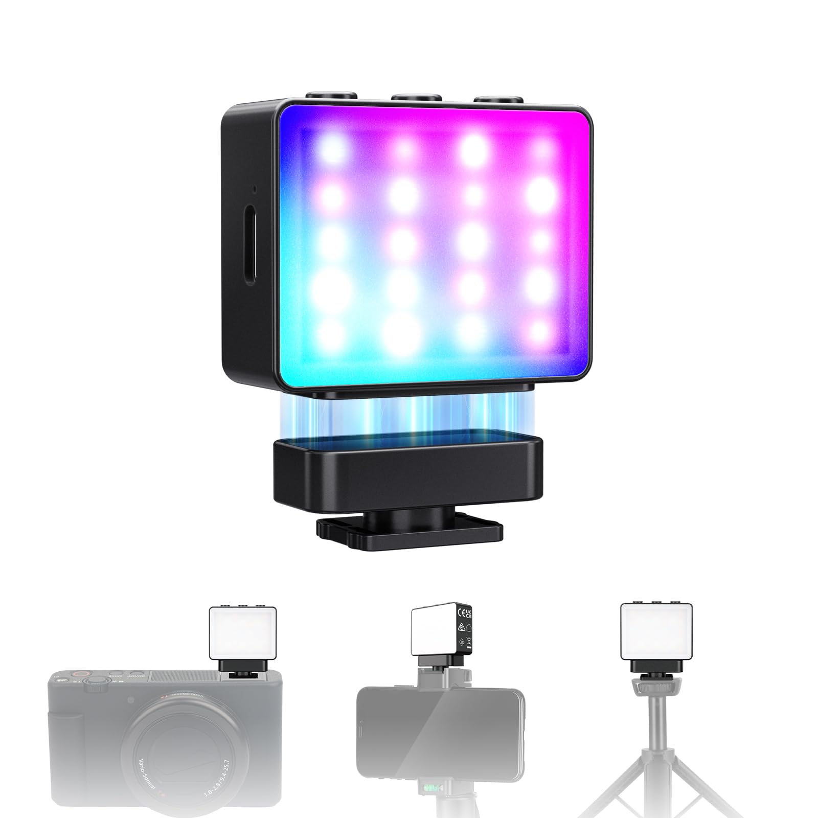 NEEWER Basics Magnetic RGB Camera Auxiliary Light, 1.5W Plastic Small Cold Shoe LED Panel Video Photo Fill Lighting for DSLR Act