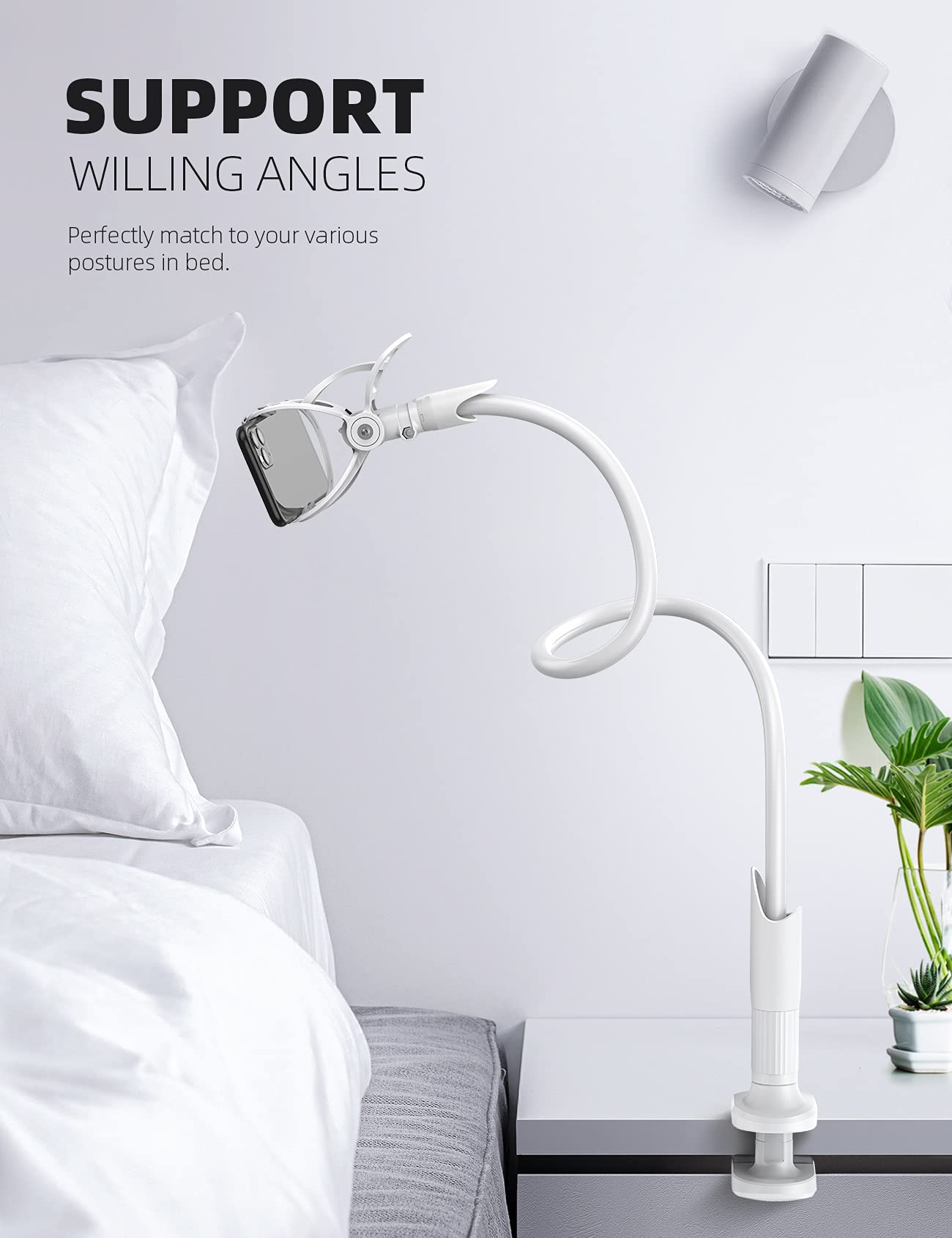 Lamicall Phone Holder, Gooseneck Mount, Compatible With 4 7'' Smartphones And Desktops, Adjustable Arm And Non Slip Base, Easy T