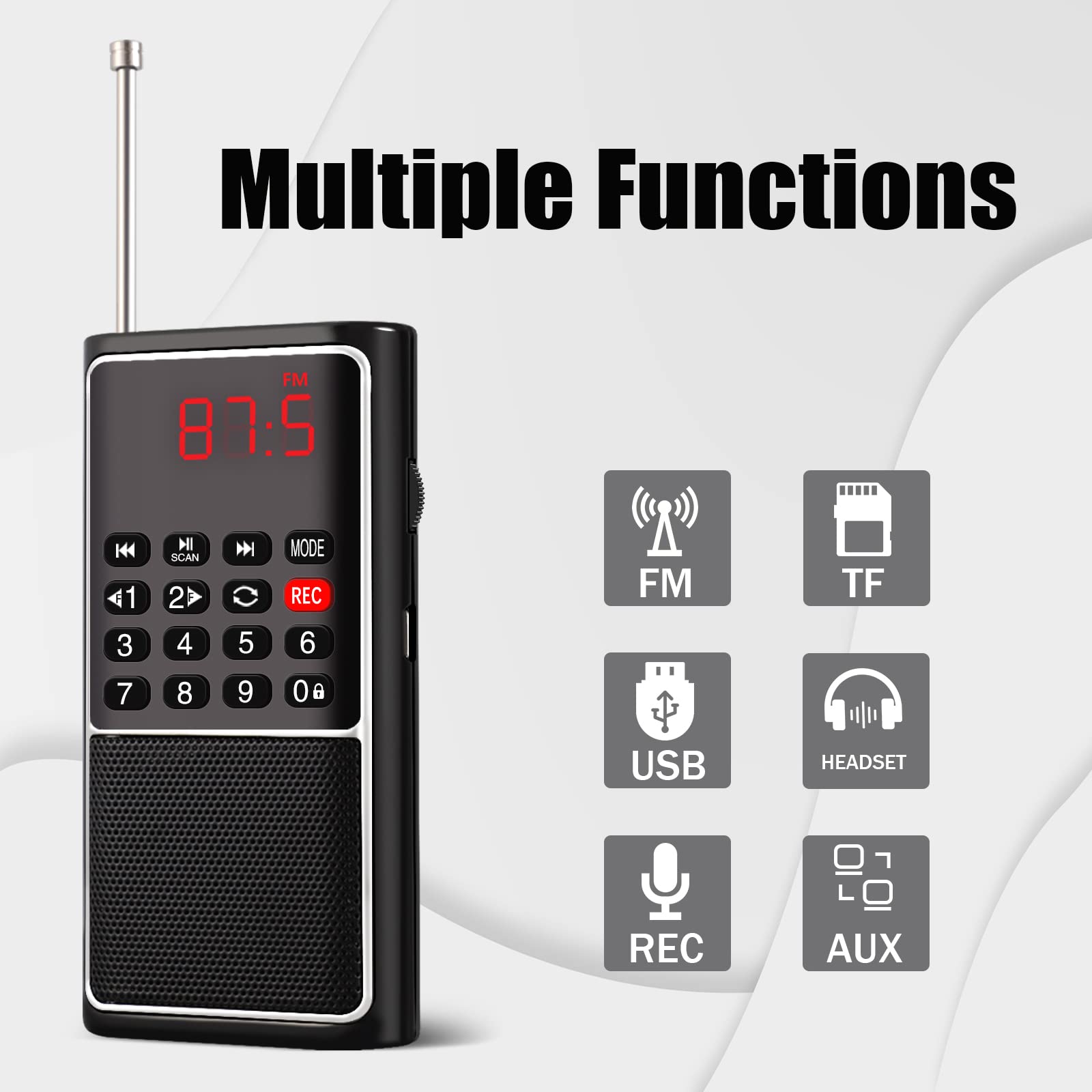 Leting Portable Radio With Mp3 Speaker, Radios Porable Fm,Fm Radio Support Tf Card/Usb/Music Recording, Rechargeable Battery Pow