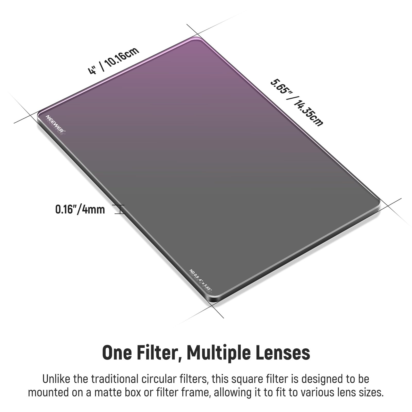NEEWER NW SERIES S ND0.9 (3 Stops) Square ND Filter 4x5.65" Multi Nano Coated Optical Glass