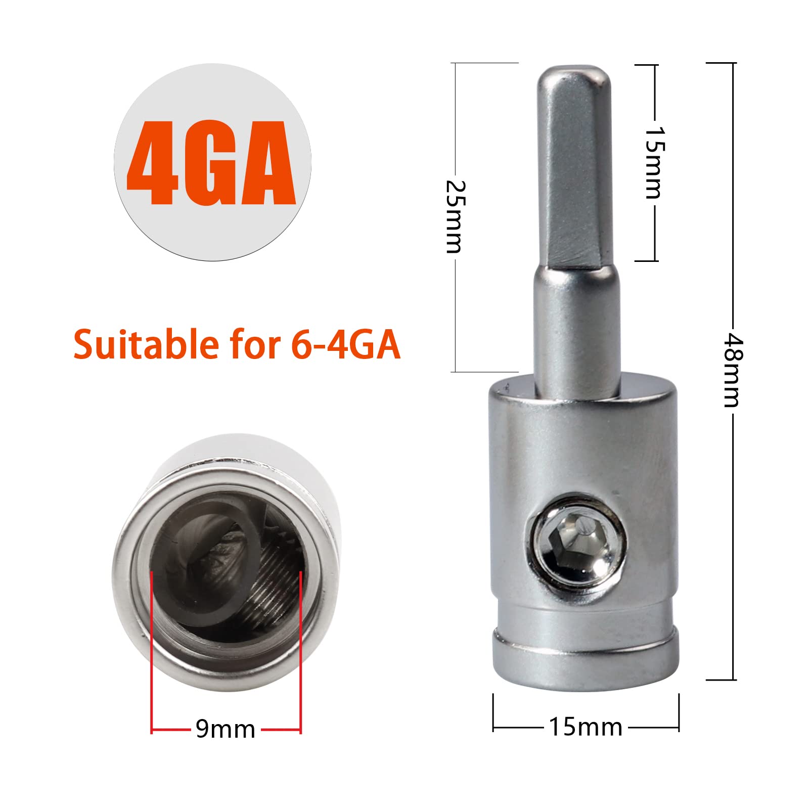 Zookoto 2 Pcs Audio 4 Gauge To 8 Gauge Wire Ga Reducer, For Car Stereo Audio Awg Pin Power Ground Wire Reducer