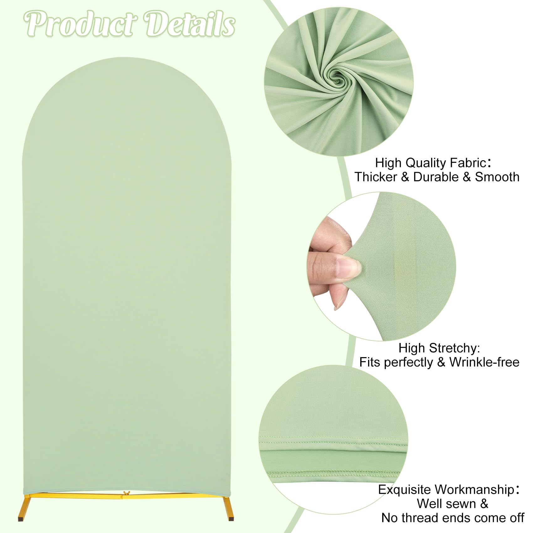 Wedding Arch Cover 7.2Ft Sage Green Spandex Fitted Arch Cover Round Top Stand Covers Double Side Stretchy Chiara Cover Backdrop