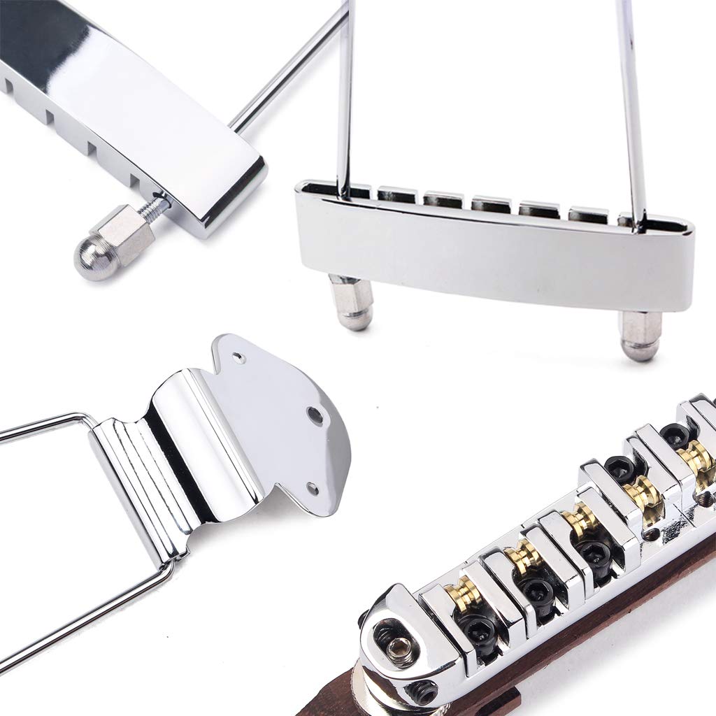 Ogdni 6 String Guitar Trapeze Tailpiece Bridge And Roller Tune O Matic Saddle Bridge For Jazz Archtop Guitar Replacement (Chrome