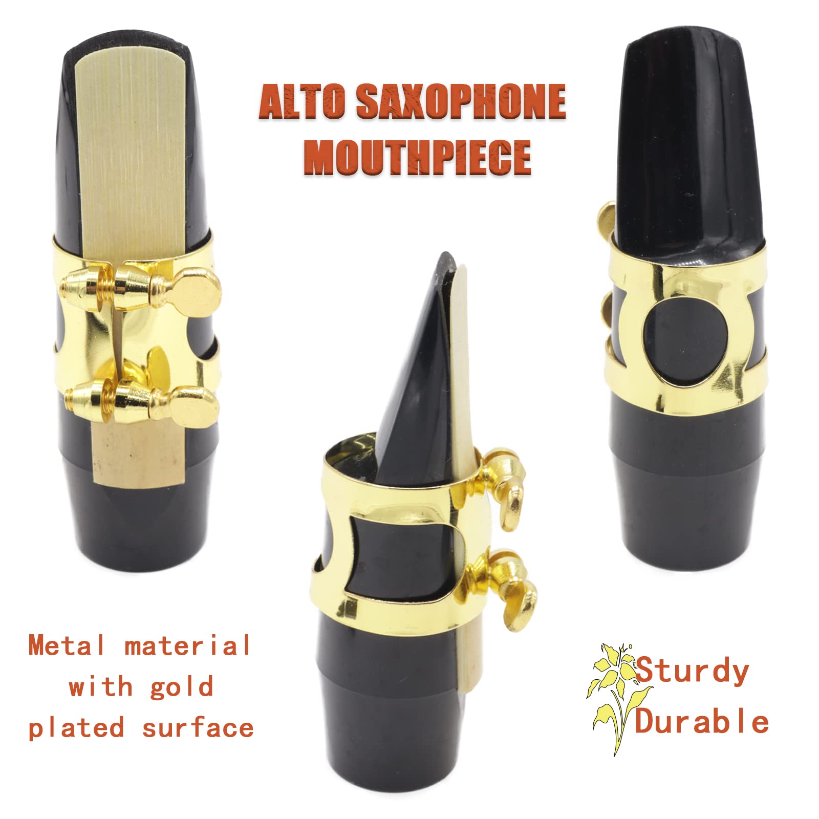 Cheerock Alto Saxophone Mouthpiece, Alto Sax Mouthpiece Set Including Gold Metal Saxophone Ligature & 2Pcs Mouthpiece Pads & One