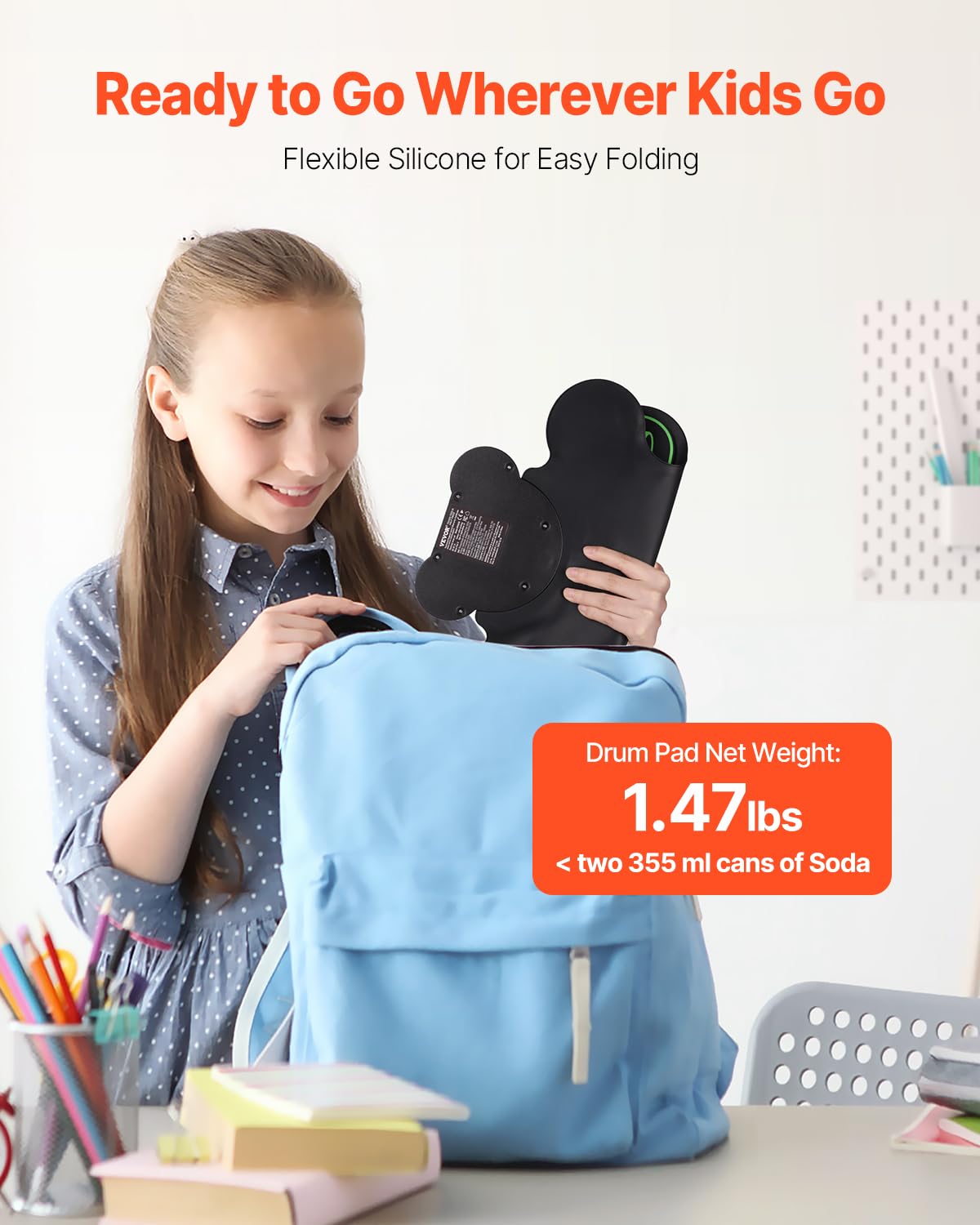 Vevor Electric Drum Set, 9 Pads, Roll-Up Drum Practice Pad, Electronic Drumset With Headphone Jack, Pedals, Sticks, Built-In Dua