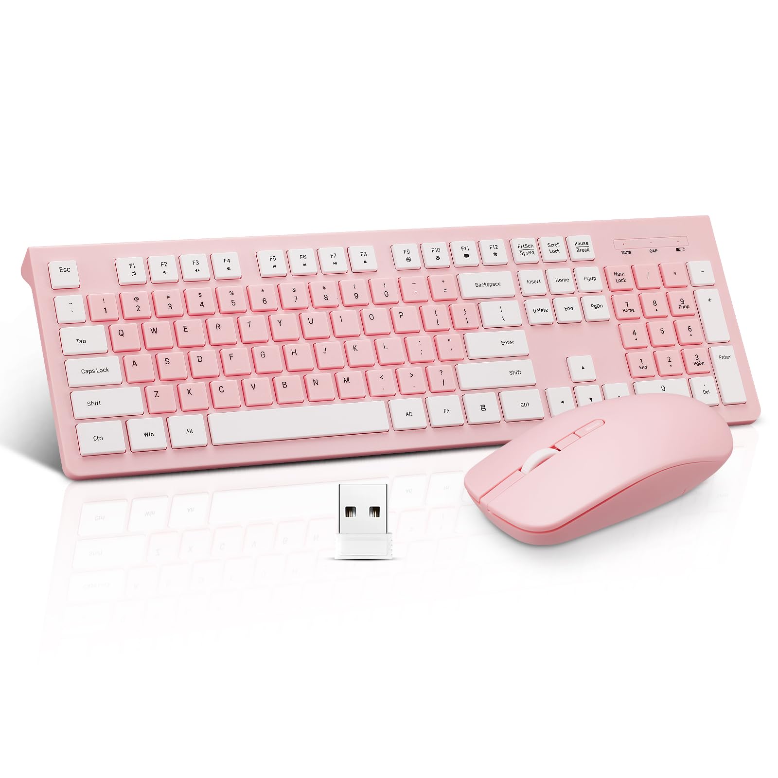 Wireless Silent Keyboard and Mouse Combo, UltraSlim Sleek Design FullSized Wireless Keyboard and Adjustable DPI Mouse, 2.4GHz 