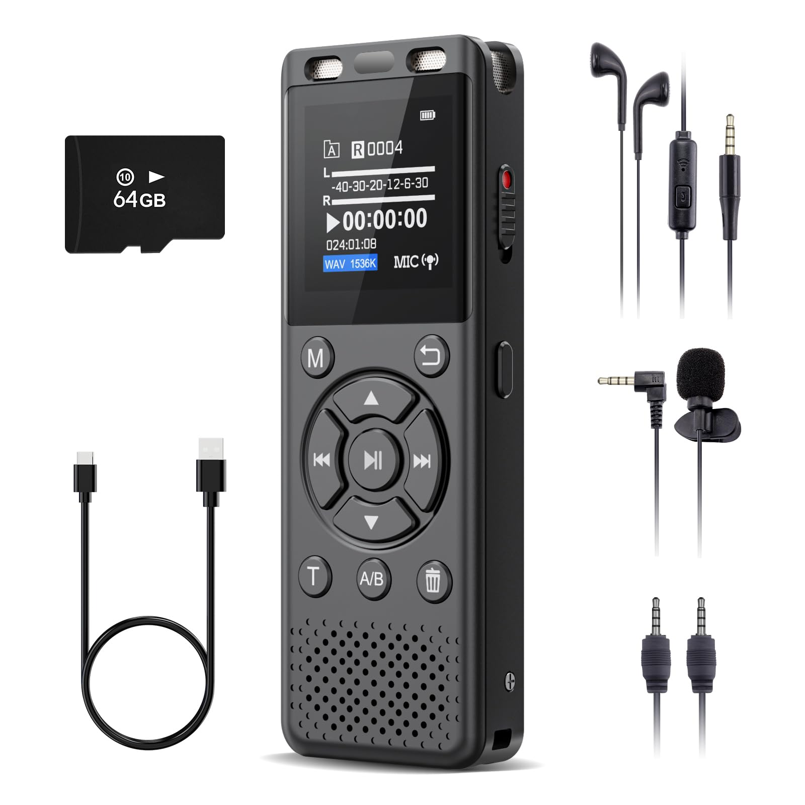 96Gb Digital Voice Recorder One Click, Hd Recording Easy Control Voice Recorder With Playback, Large Screen 7000 Hours Sound Aud