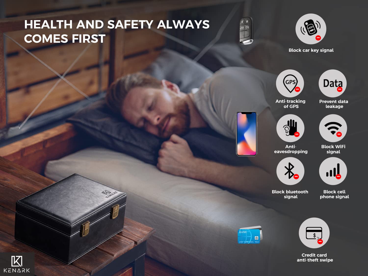 Kenark Kk6 Plus Bk Elegant Faraday Box, Faraday Key Fob Protecting Box, Car Key Shielding Box, Car Key Signal Blocker, Emp Prote