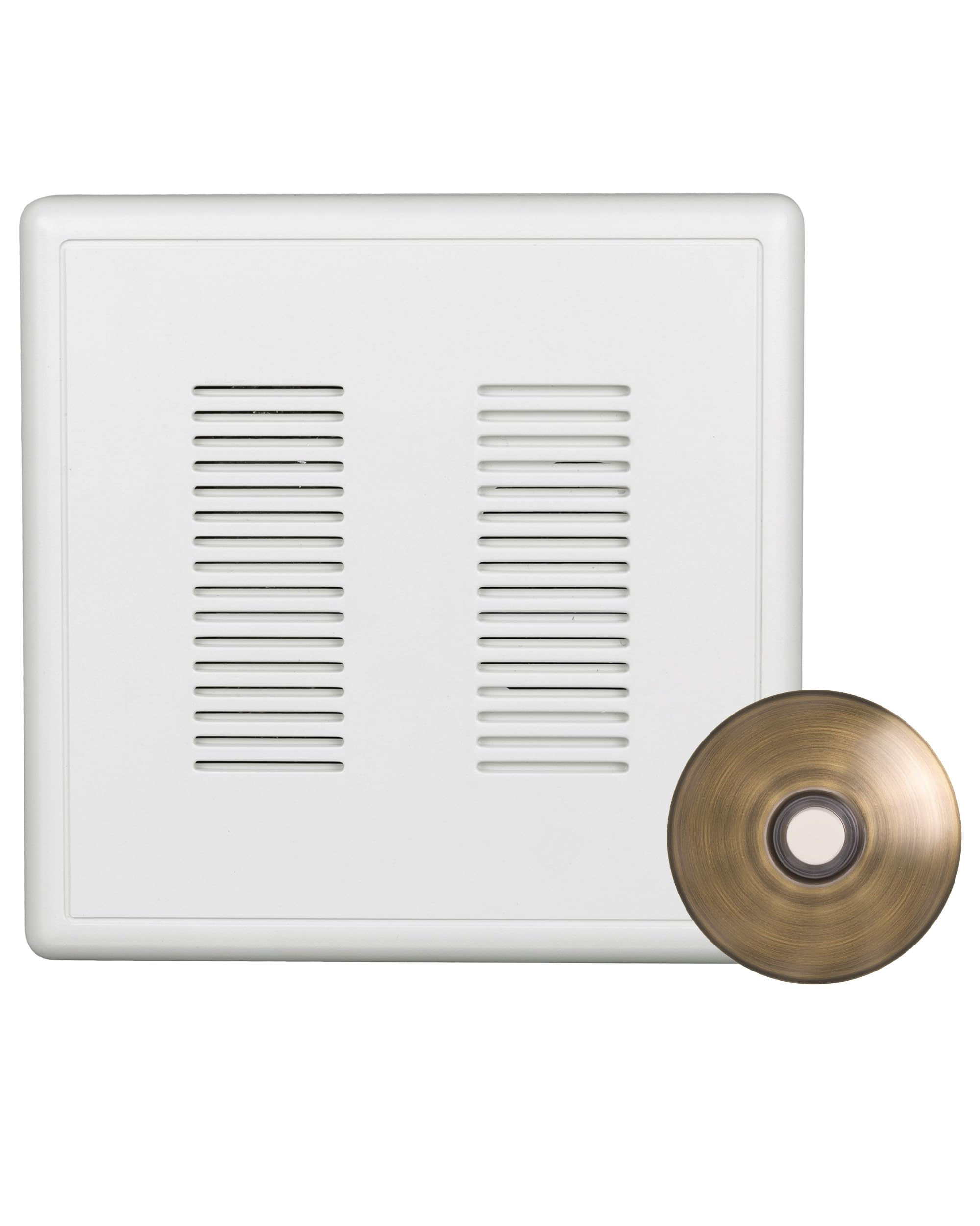 Primechime Plus 2 Electric Doorbell Kit   Doorbells For Home   Includes Selectable Ring Chimes   Stucco Button, Antique Brass  