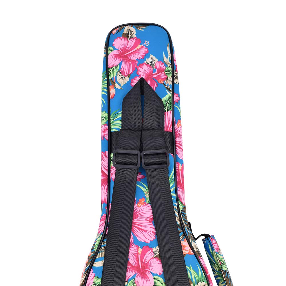 Cloudmusic Ukulele Case Gig Bag Padded Backpack For Concert 23'' Inch(Concert, Hawaii Hibiscus And Palm In Light Blue)