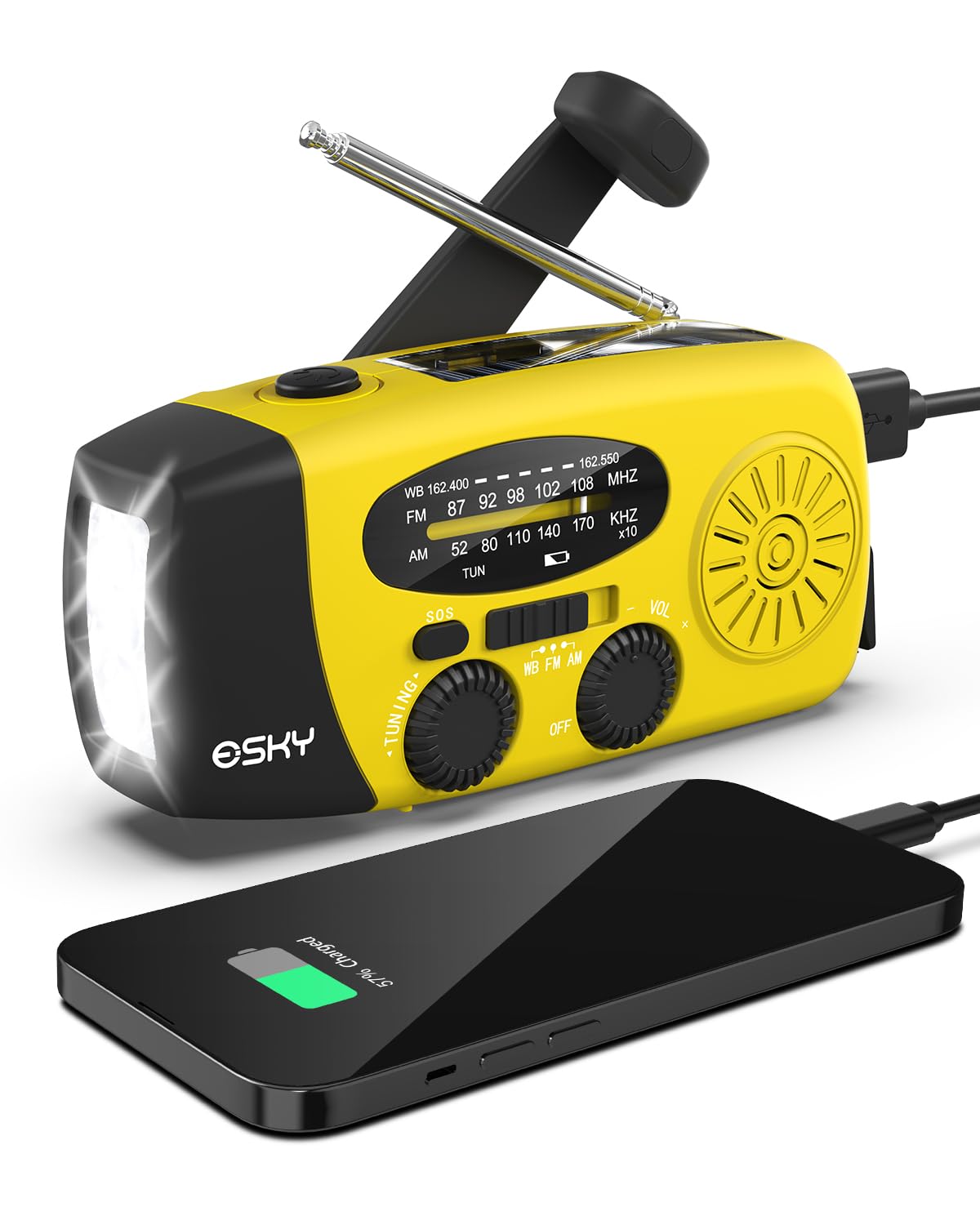 Esky Emergency Hand Crank Radio With 3 Led Flashlight, Am/Fm/Noaa Portable Weather Radio With 2000Mah Power Bank Phone Charger,