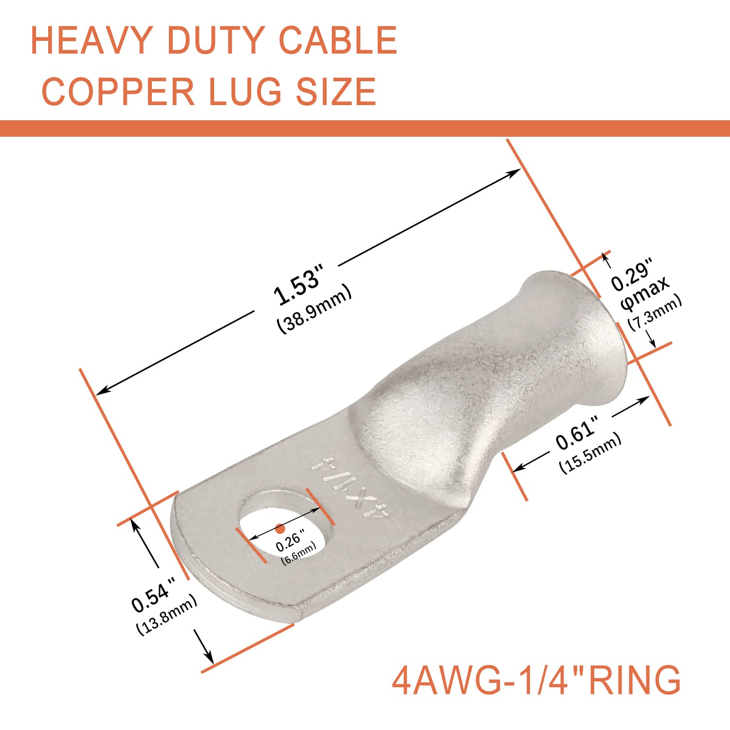 Riocan 10Pcs 4 Awg 1/4   (M6) Tinned Ring Terminals 4 Gauge Copper Wire Lugs Battery Cable Ends Heavy Duty Battery Cable Termina