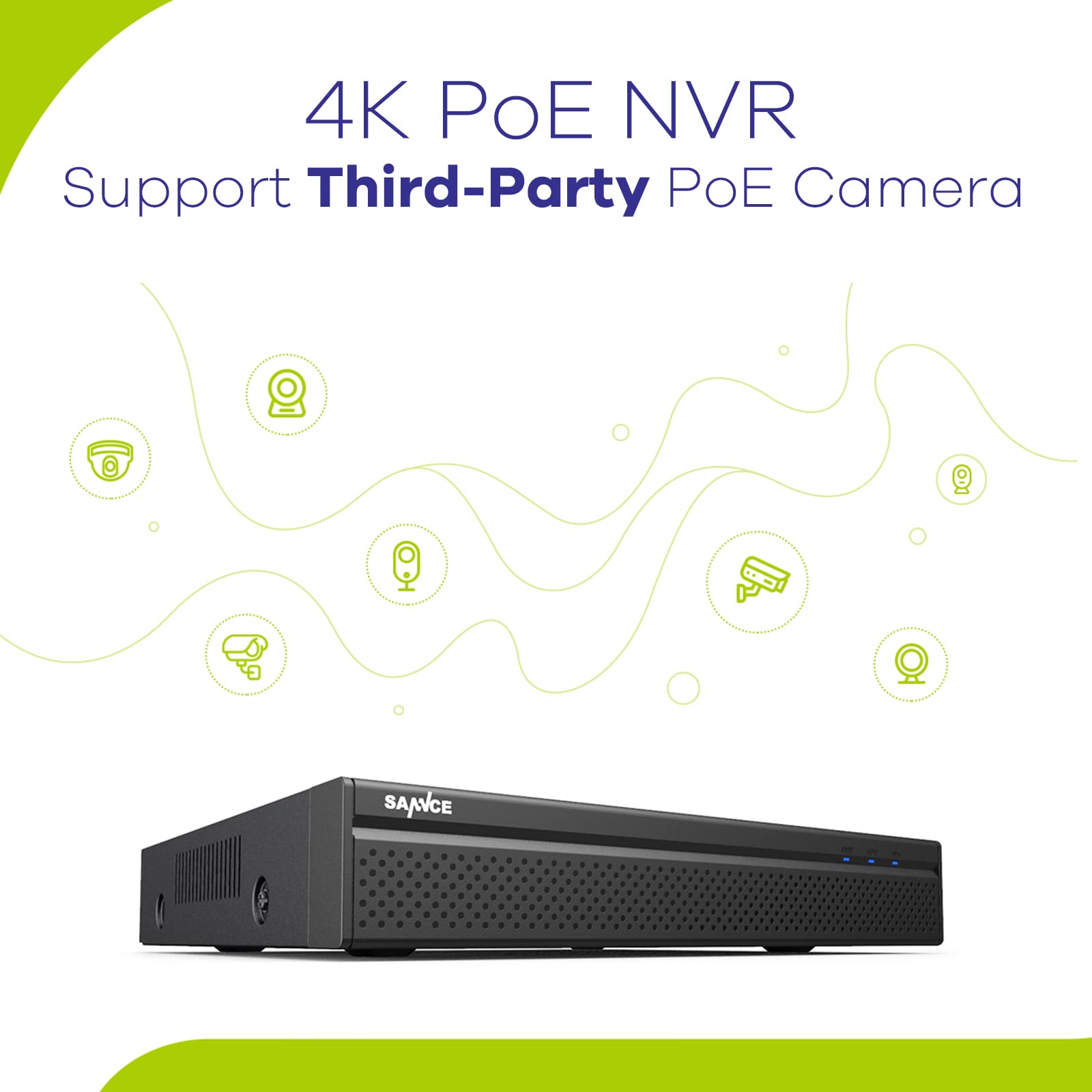 Sannce Poe Nvr 4K 8 Channel, 8Mp Cctv Security Camera System Network Video Recorder Supports 8Mp 5Mp 3Mp 1080P Hd Poe Surveillance Ip Camera, Human Detection, No Hdd