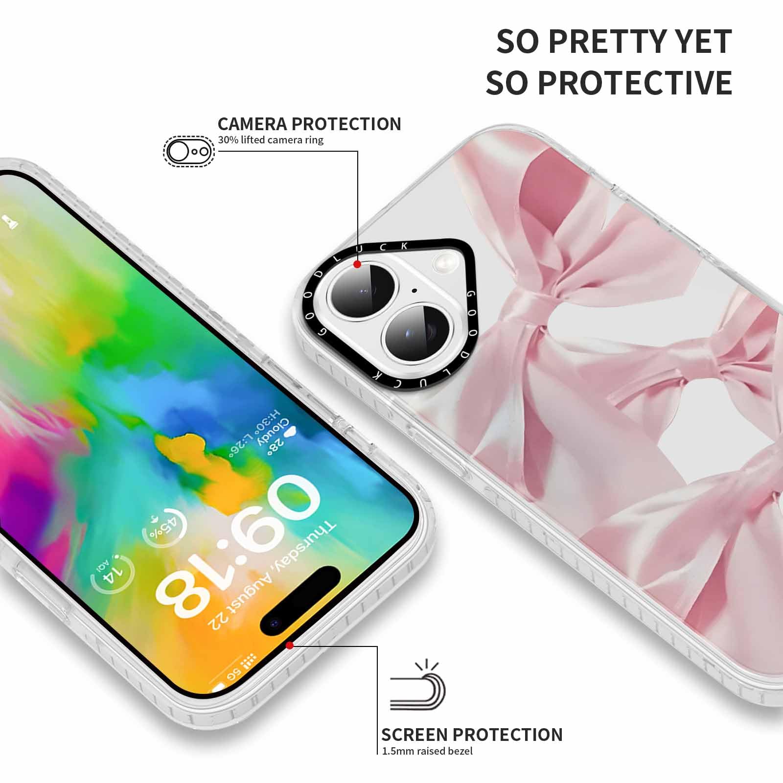 Rumdey 2 Pack Clear Bow Phone Case For Iphone 16 6.1 Inch, Cute Aesthetic Pattern Design Protective Soft Slim Shockproof Tpu Bum