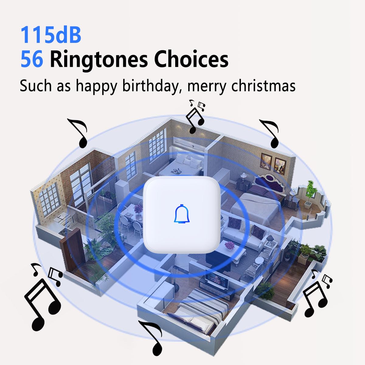 Wireless Doorbell Ip66 Waterproof 1000 Feet With 56 Chimes 115Db 7 Volume Levels Mute Mode With Led Flash Doorbell Ringer Wirele