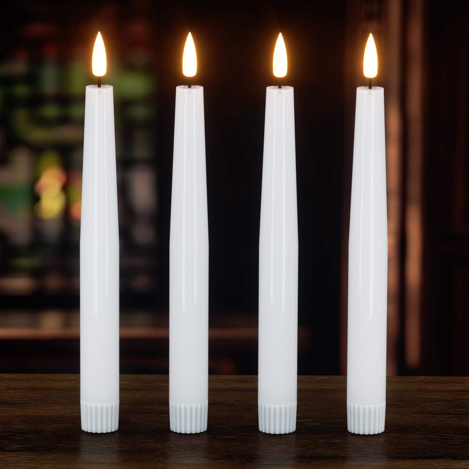 Kunswenn Real Wax Flameless Taper Candles Battery Operated, 8.1    Tall Led Flickering Flameless Candlesticks With 3D Wick, 4 Pc