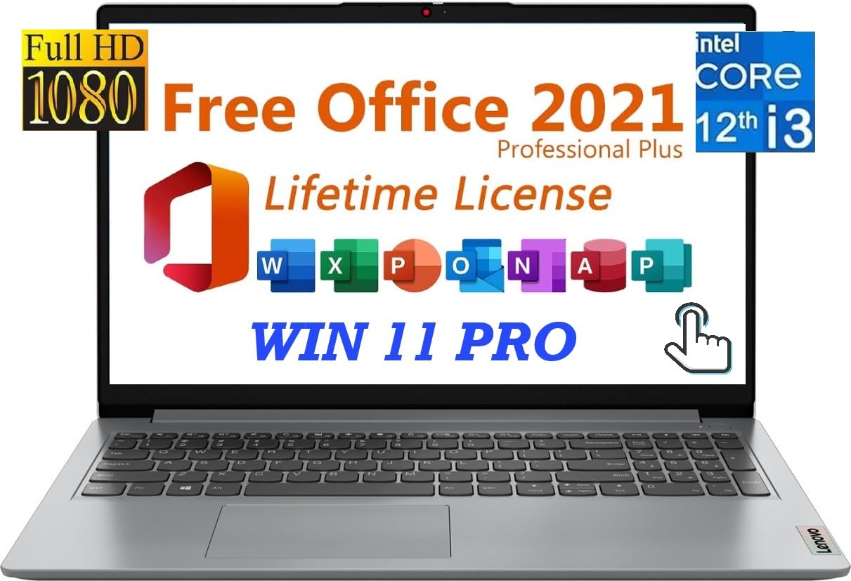 Lenovo Ideapad 1i Business & Student Laptop, 15.6 FHD Touchscreen, Intel Core i3-1215U, Windows 11 Pro, with Lifetime Office 202