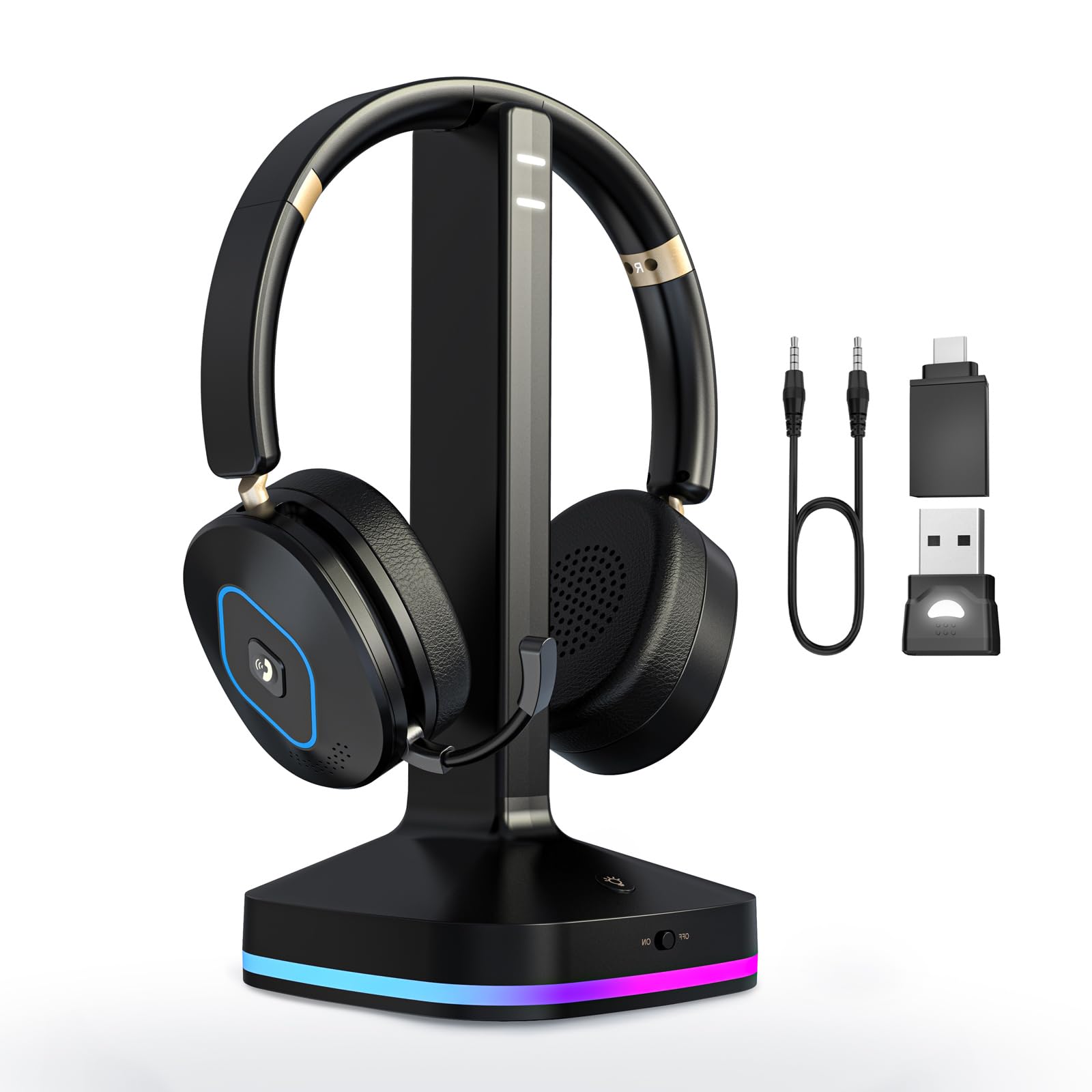 Bluetooth Headset with Microphone, Wireless Headset AI Noise Cancelling, DualMode Bluetooth 6.0 & 2.4G Dongle, Wireless Headpho