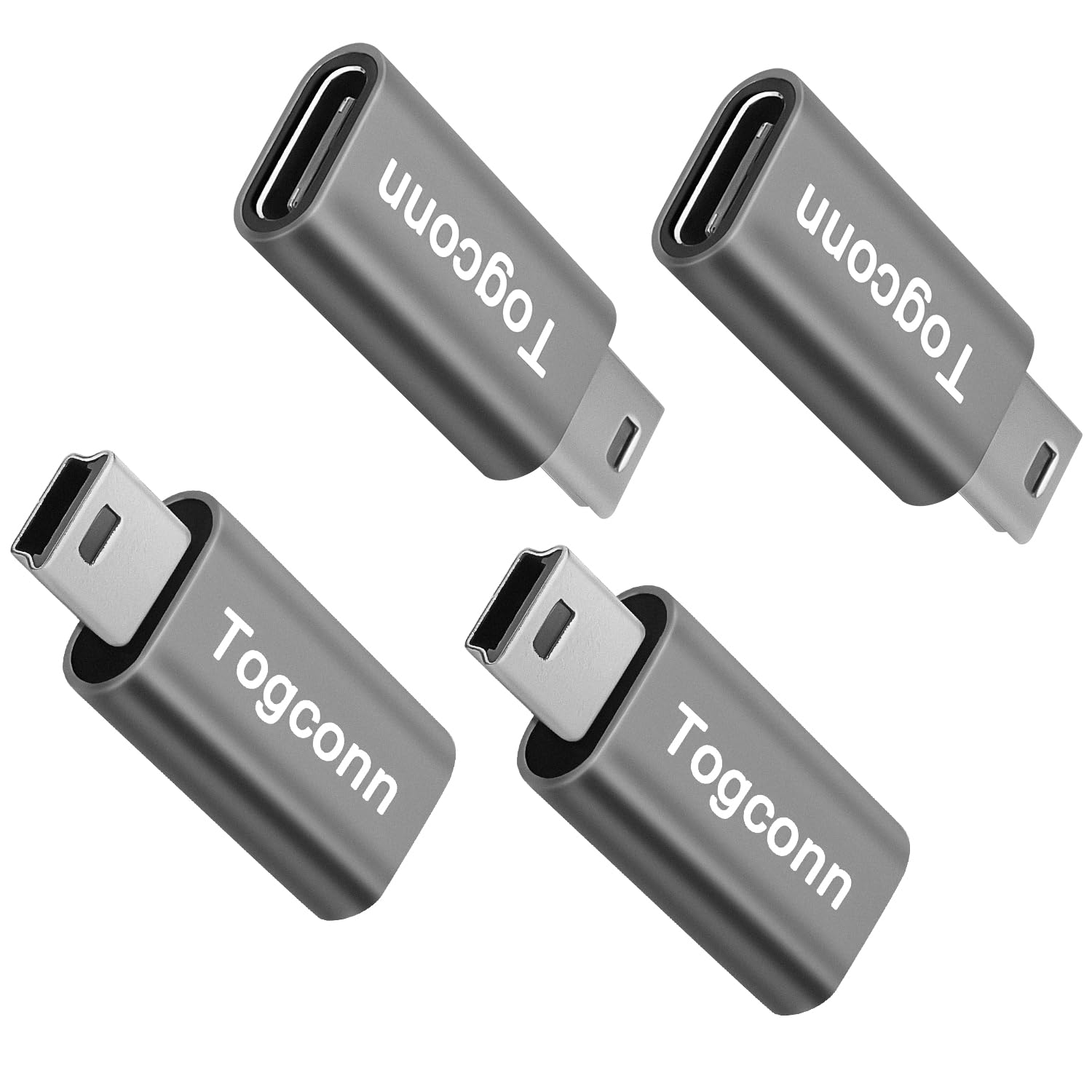 Togconn Usb C To Mini Usb Adapter (4 Pack), Type C (Female) To Mini Usb (Male) Convert Connector, Support Charge & Data Sync For