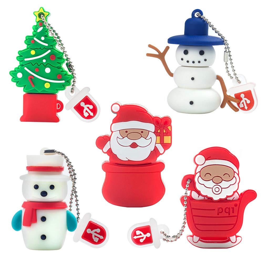 Christmas Usb Flash Drive 16Gb (5 Pack) New Year Gifts For Family And Friends, Borlterclamp Memory Stick Of Santa Claus Christmas Tree Snowman Patterns Cute Thumb Drive