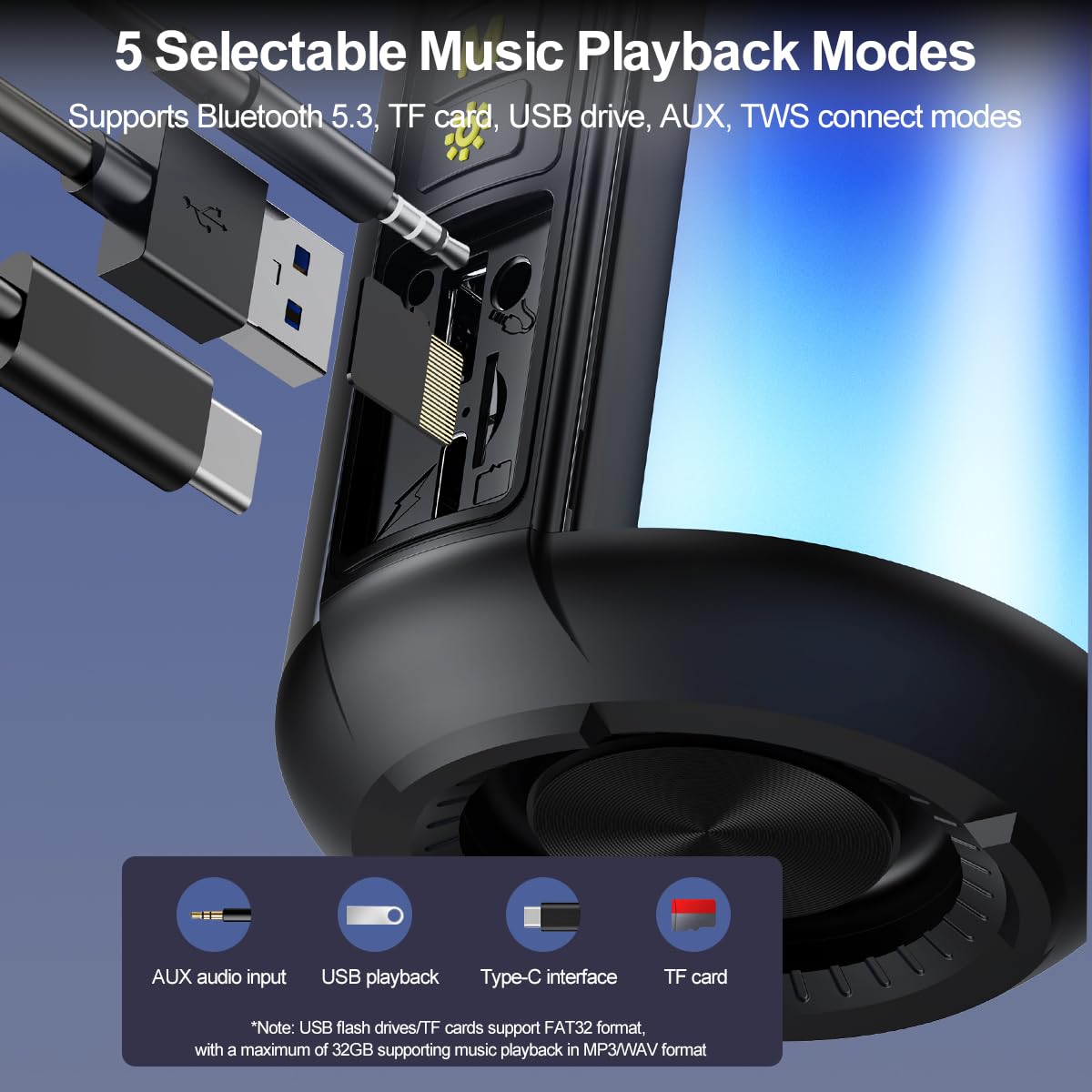 Cofunkool Portable Bluetooth Speaker With Aux Input, 8W Loud Stereo Sound, Rgb Light, Tf Card/Usb Flash Drive Input, Wireless Bt 5.3 Dual Stereo Pairing, For Home Outdoor Travel