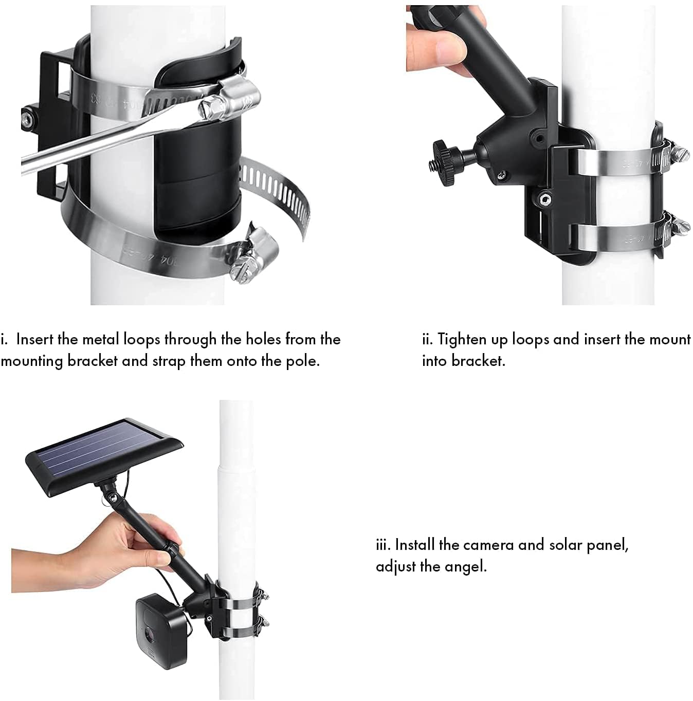 Wasserstein 2 In 1 Universal Pole Mount For Camera & Solar Panel Compatible With Wyze, Blink, Ring, Arlo, Eufy Camera (White)