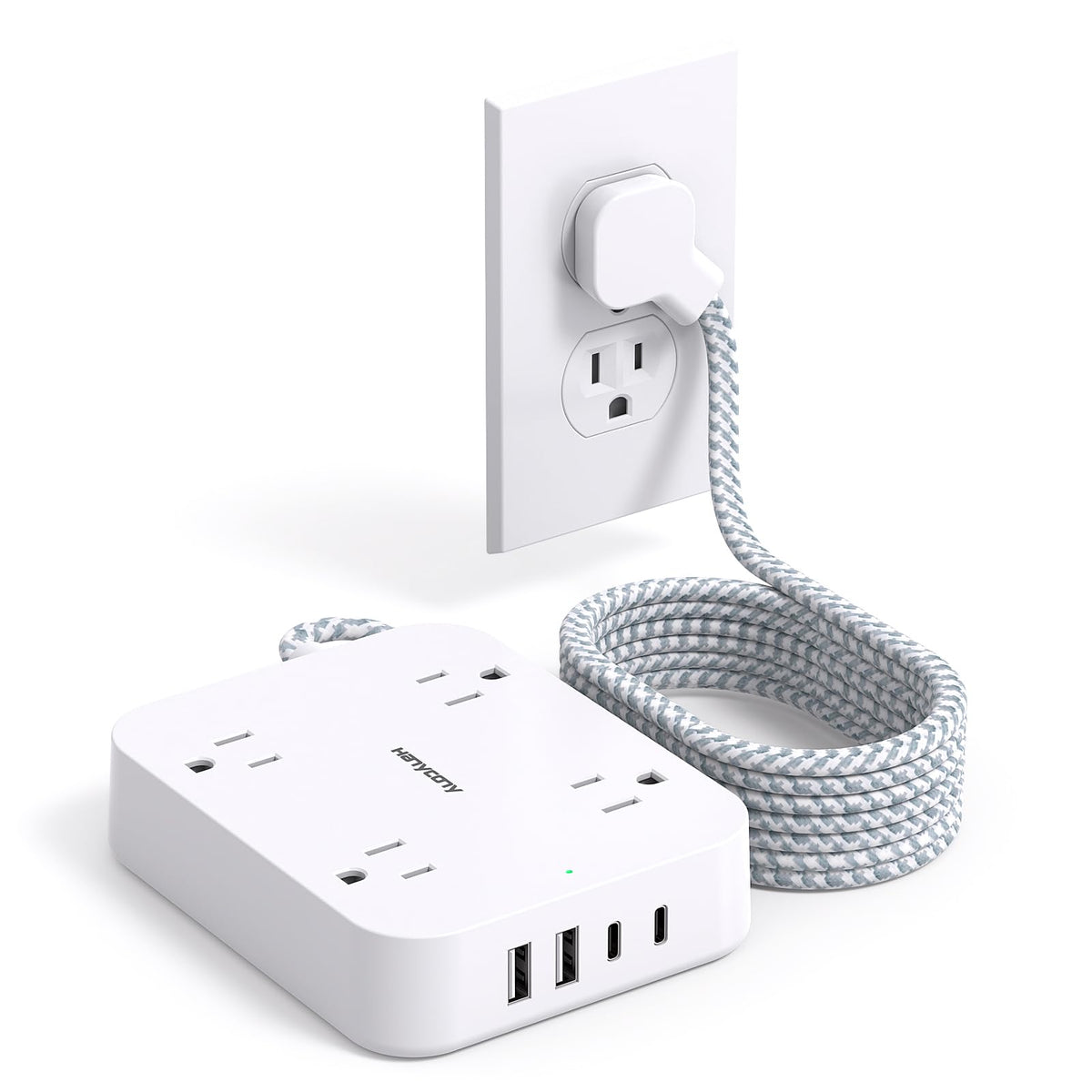 10 Ft Extension Cord, Ultra Thin Flat Plug Power Strip With 4 Outlets 4 Usb Ports (2 Usb C), Wall Mount, Multi Plug Outlet Exten