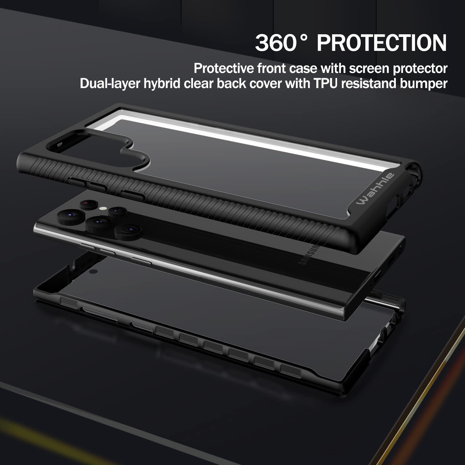Wahhle Compatible With Samsung Galaxy S22 Ultra Case, Built In Screen Protector Full Body Shockproof Slim Fit Bumper Protective