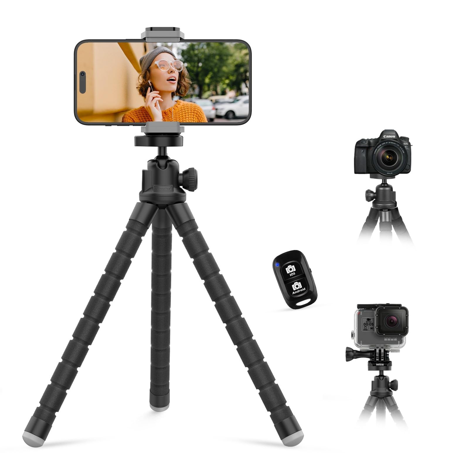 Aureday Cell Phone Tripod, Flexible Mini Tripod With Remote And Cold Shoe, Small Tripod Stand For Video Recording, Vlogging, Compatible With Microphones,Cellphone,Camera,Gopro Black