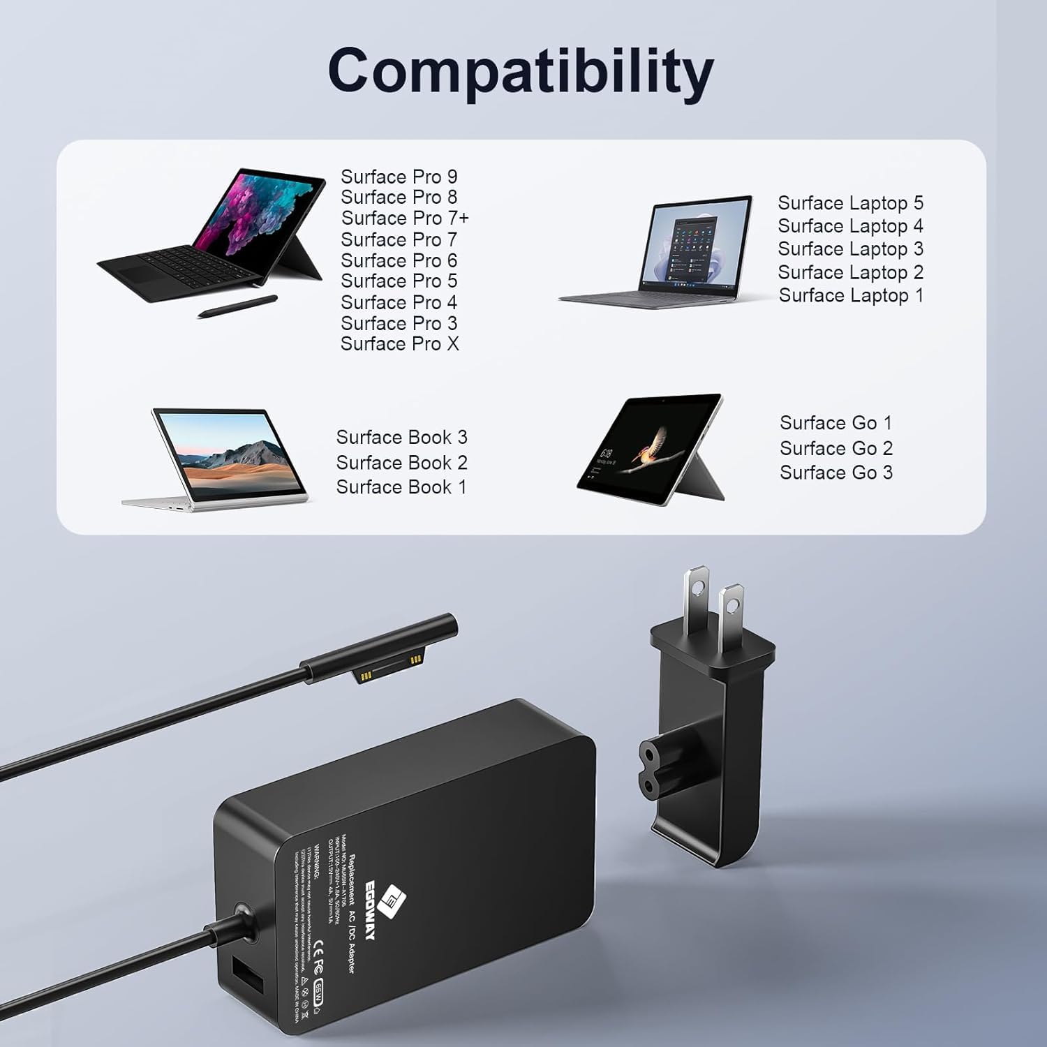 Microsoft Surface Charger 65W 15V 4A Ac Power Supply Compatible With Surface Pro X 8 7 6 5 4 3/ Surface Laptop 4 3 2 1 / Surface Book 2/3 13.5� Surface Pro Charger With Wall Plug And 6Ft Power Cord