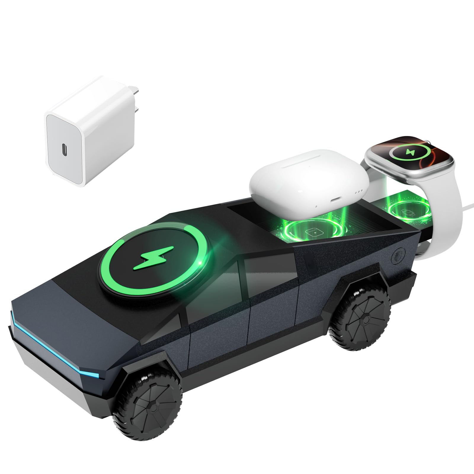 CyberDock 3-in-1 Wireless Charging Station for iPhone with Car Model 1:25 Scale, Qi2 Certified Mag-Safe Charger for iPhone iWatc