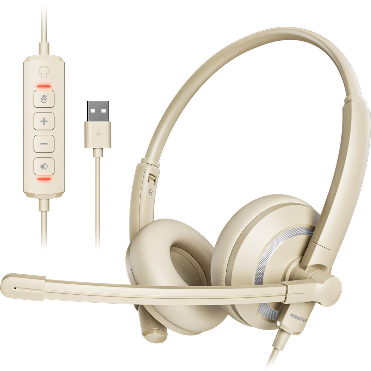 Awatrue Usb Headset With Microphone For Pc Laptop   Headphones With Noise Cancelling Microphone For Computer,On Ear Wired Office