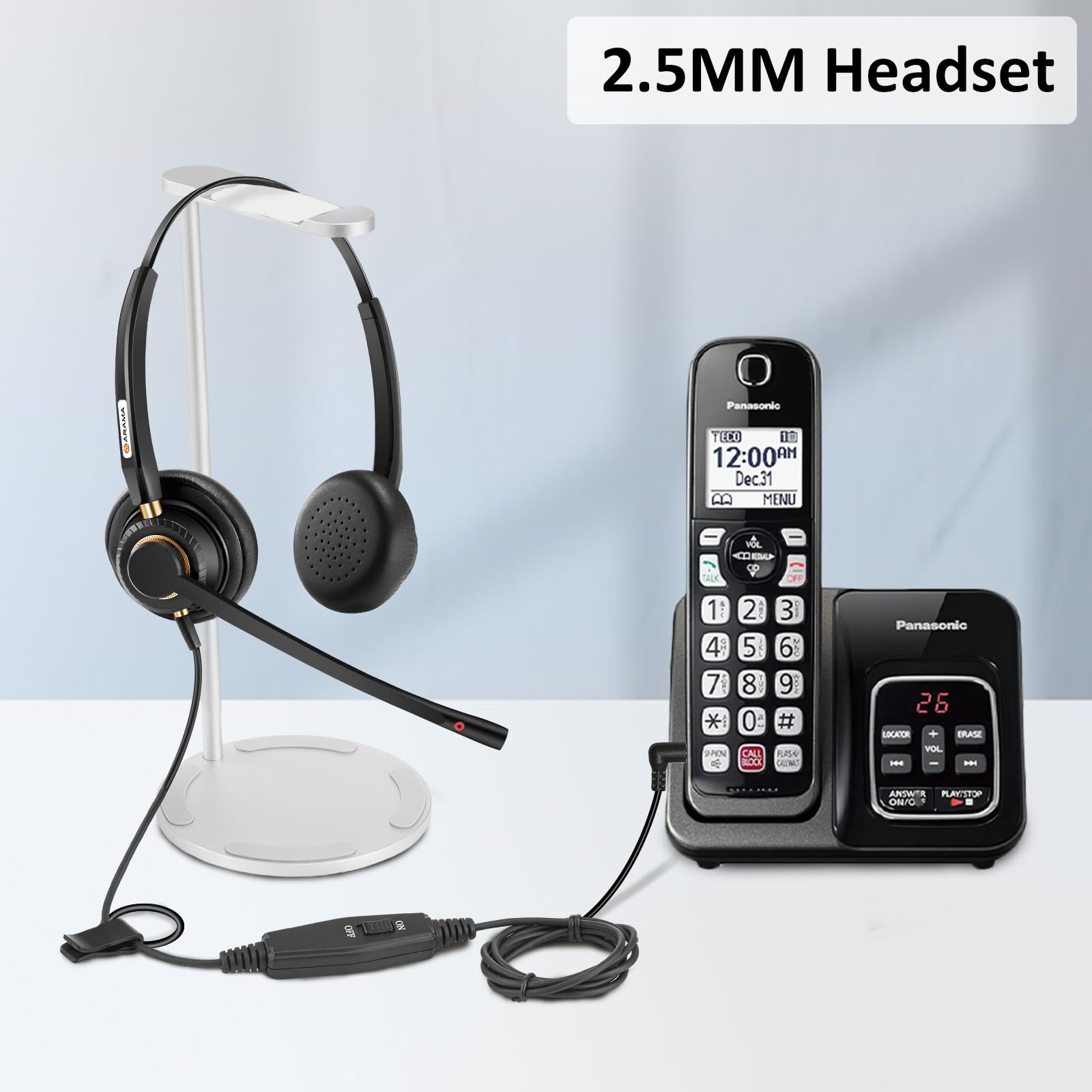 Phone Headset 2.5Mm With Noise Canceling Microphone & Mute Switch, Comfort Fit Telephone Headset For Panasonic Vtech At&T Uniden