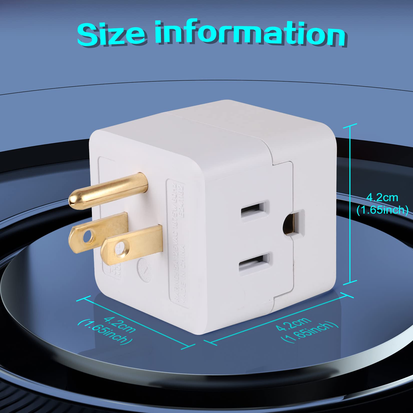 3 Outlet Wall Adapter Cube Tap, Ul Listed 3 Prong Grounded Plug Extender,125V, 1875W   3 Way Multi Outlet Wall Plug,Power Outlet