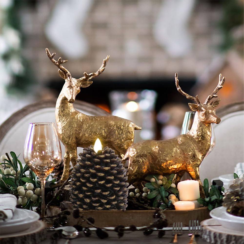 Eldnacele Pine Cone Flameless Candles Battery Operated With 6 Hour Timer Unscented Real Wax Flat Wick Flickering Pinecone Led Ca