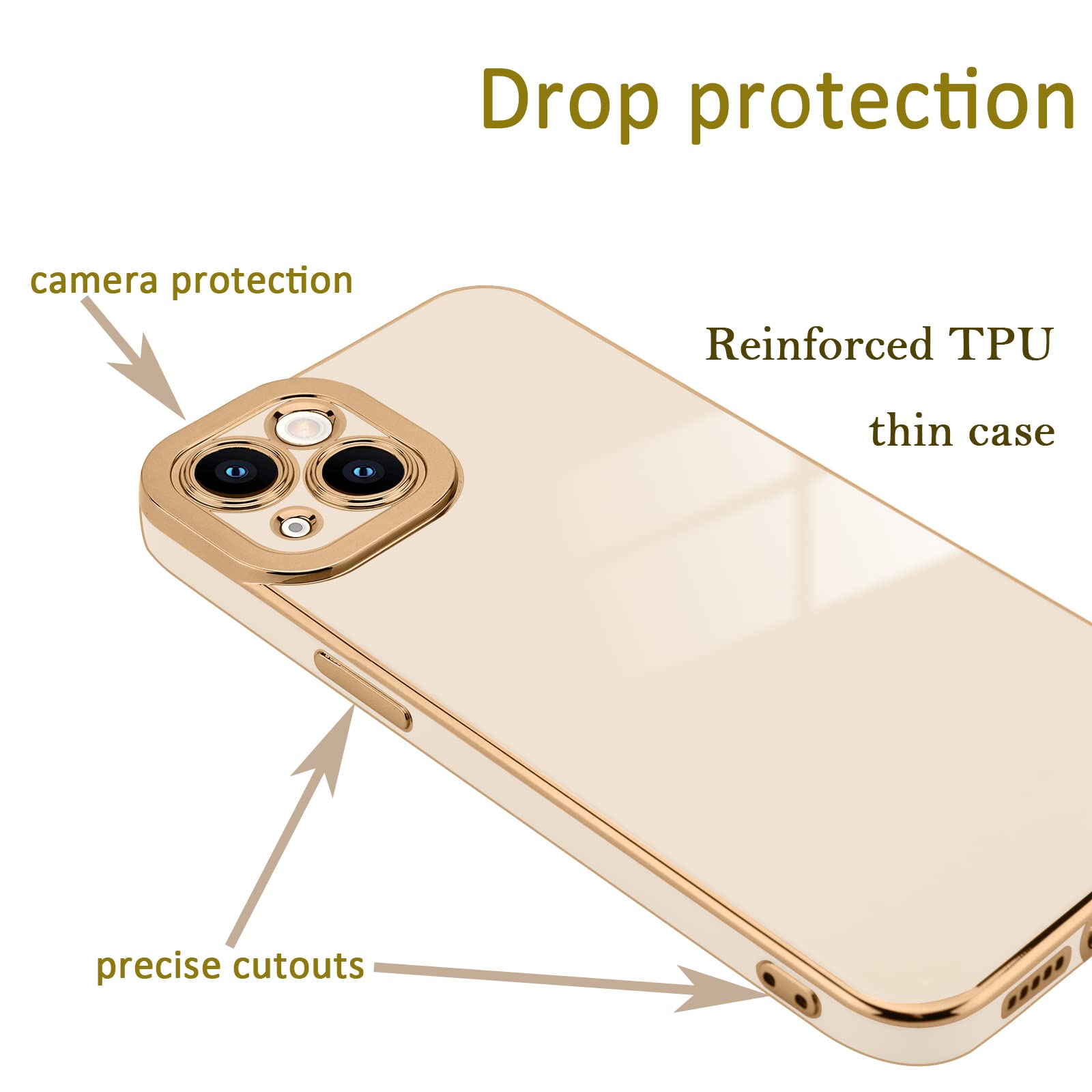 Lafunda Compatible For Iphone 13 Case Cute, Luxury Golden Edge Electroplate Case For Women Girls, Full Camera Protection Shockpr
