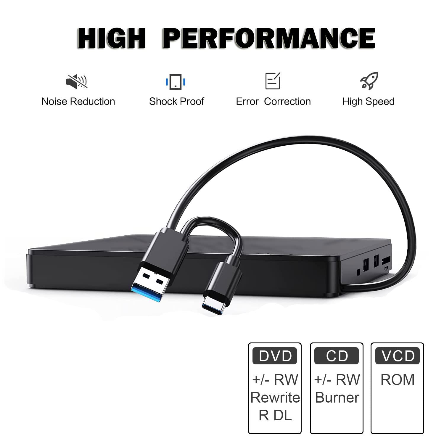 Intendvision External Cd Dvd Drive Usb 3.0 Type C Cd Rw Dvd R Combo Burner With Sd/Tf Slot, 2 Usb 2.0 Port For Pc Laptop Compute