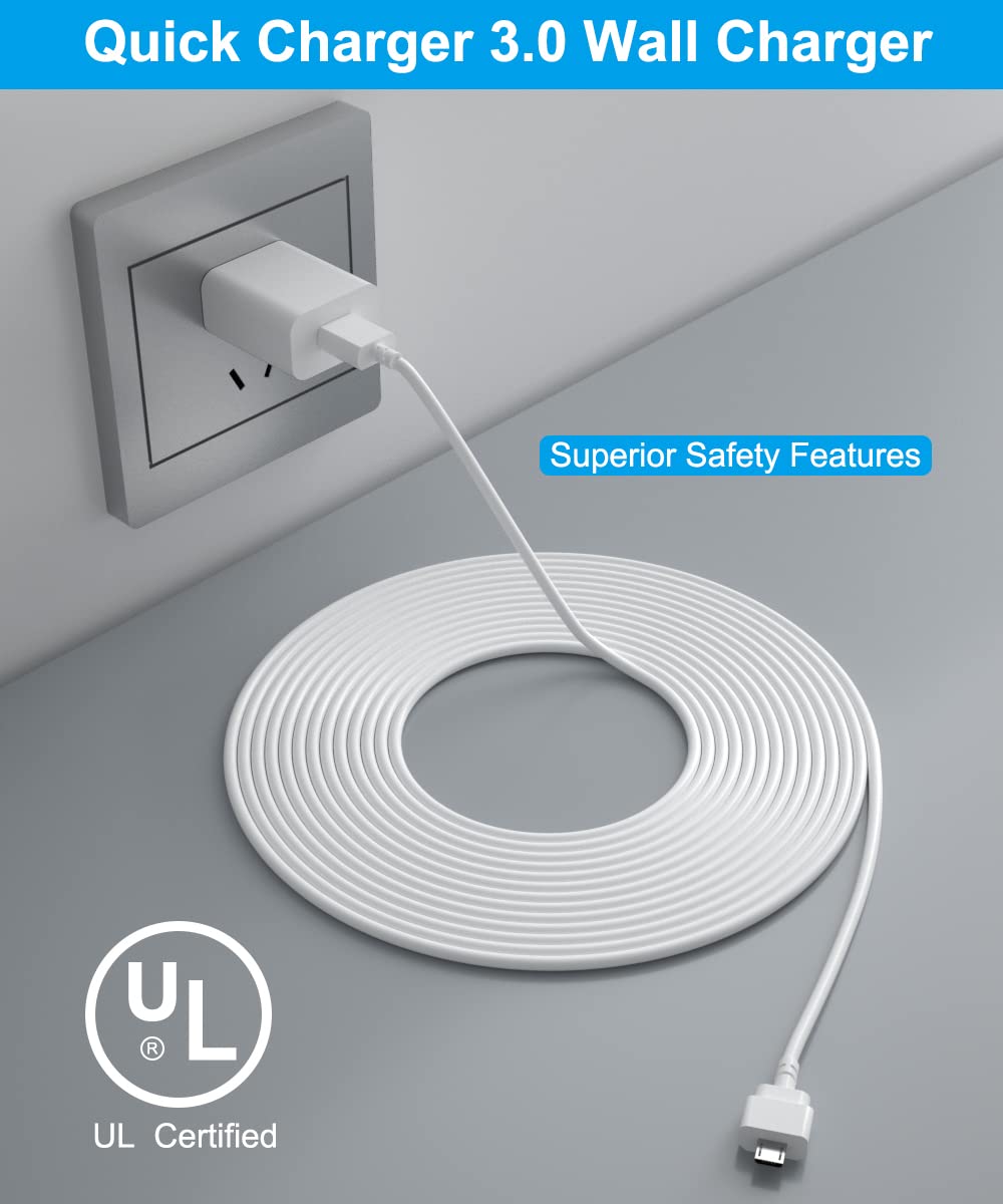 Itramax 15 Ft Blink Mini Charger Cable With Wall Adapter(1 Pack),Charger Brick And Micro Usb End Camera Charging Extension Cord