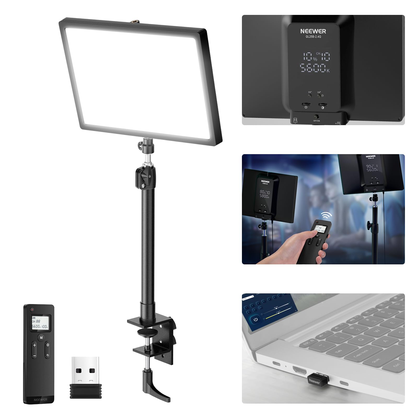 Neewer Gl25B 12.9'' Streaming Key Light, 2.4G Rt100 Remote & Pc/Mac App Control 25W 2300Lux/0.5M 2900K 7000K Cri98+ Dimmable Edg
