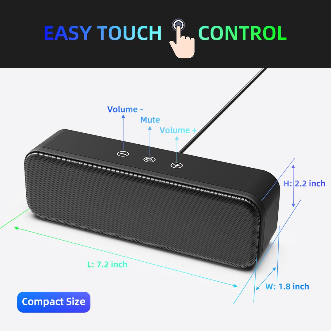 [Upgraded] Usb Computer Speakers For Desktop Pc, Laptop | Plug N Play | Small Soundbar With Crystal Clear Sound, Loud Volume, De