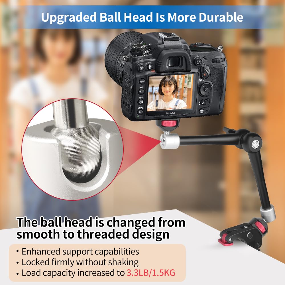 Hemmotop Magic Arm Camera Mount 11'' Max. Payload 5.5 Lbs, Adjustable Articulating Arm And Super Clamp With Anti Twist Pins, Rotatable Pads, Friction Arm For Monitor, Led Light, Camera Video Rig Ms02