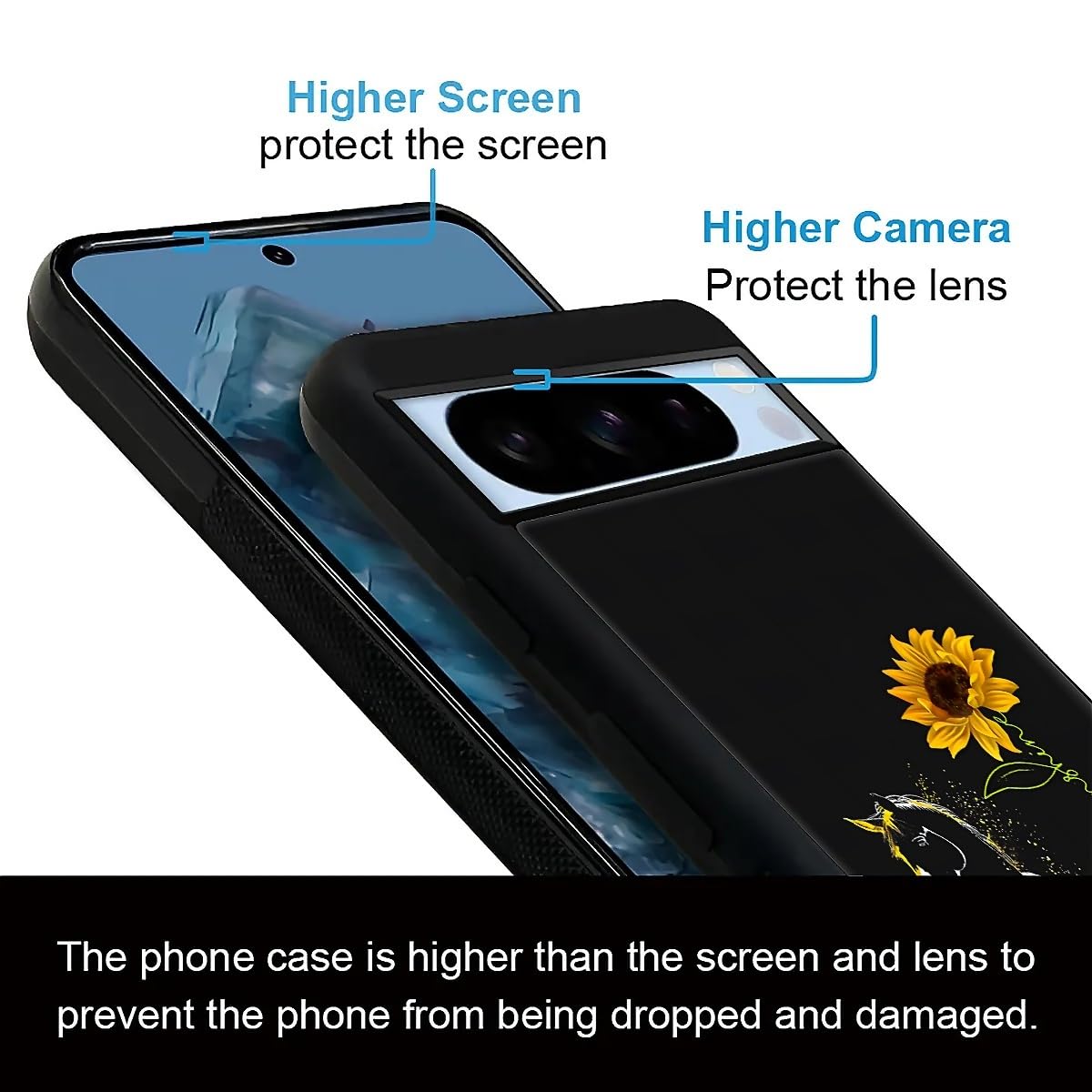 Fkbrcl4U For Google Pixel 8 Pro Case, Horse Sunflower Yellow Sunshine Pattern Graphic Design Girl Boy Soft Silicone Hard Acrylic