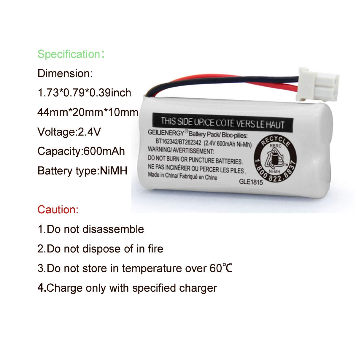 Geilienergy Replacement Battery Bt162342 / Bt262342 Bt166342/Bt266342 Bt183342/Bt283342 Compatible For Cordless Telephones Cs611