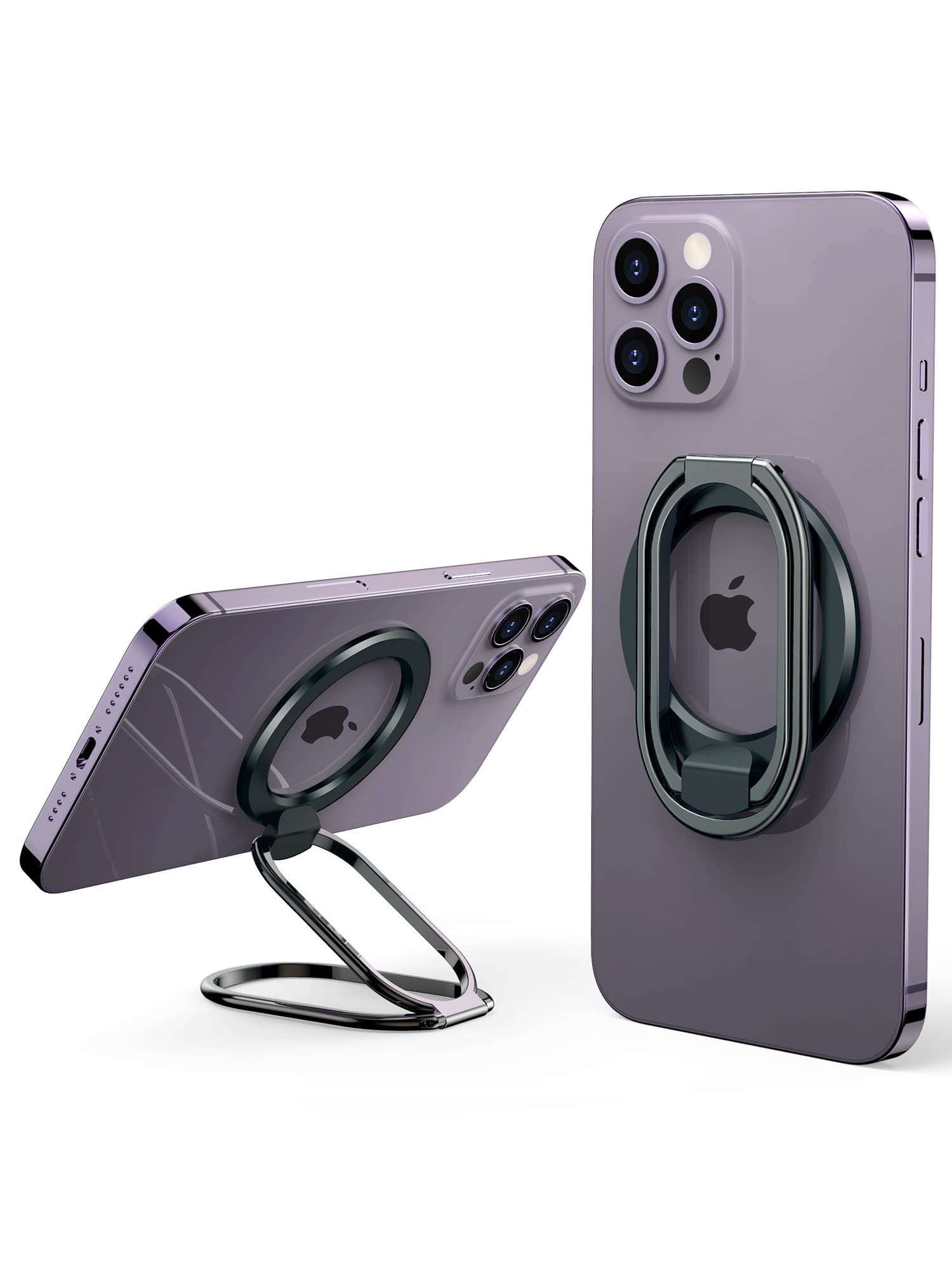 Superone ?2024 Upgraded? Mag Safe Phone Ring Holder, Adjustable Magnetic Kickstand & Removable Phone Grip Compatible With Wireless Charging Only For Iphone 15 & 14 & 13 & 12 Series   Black