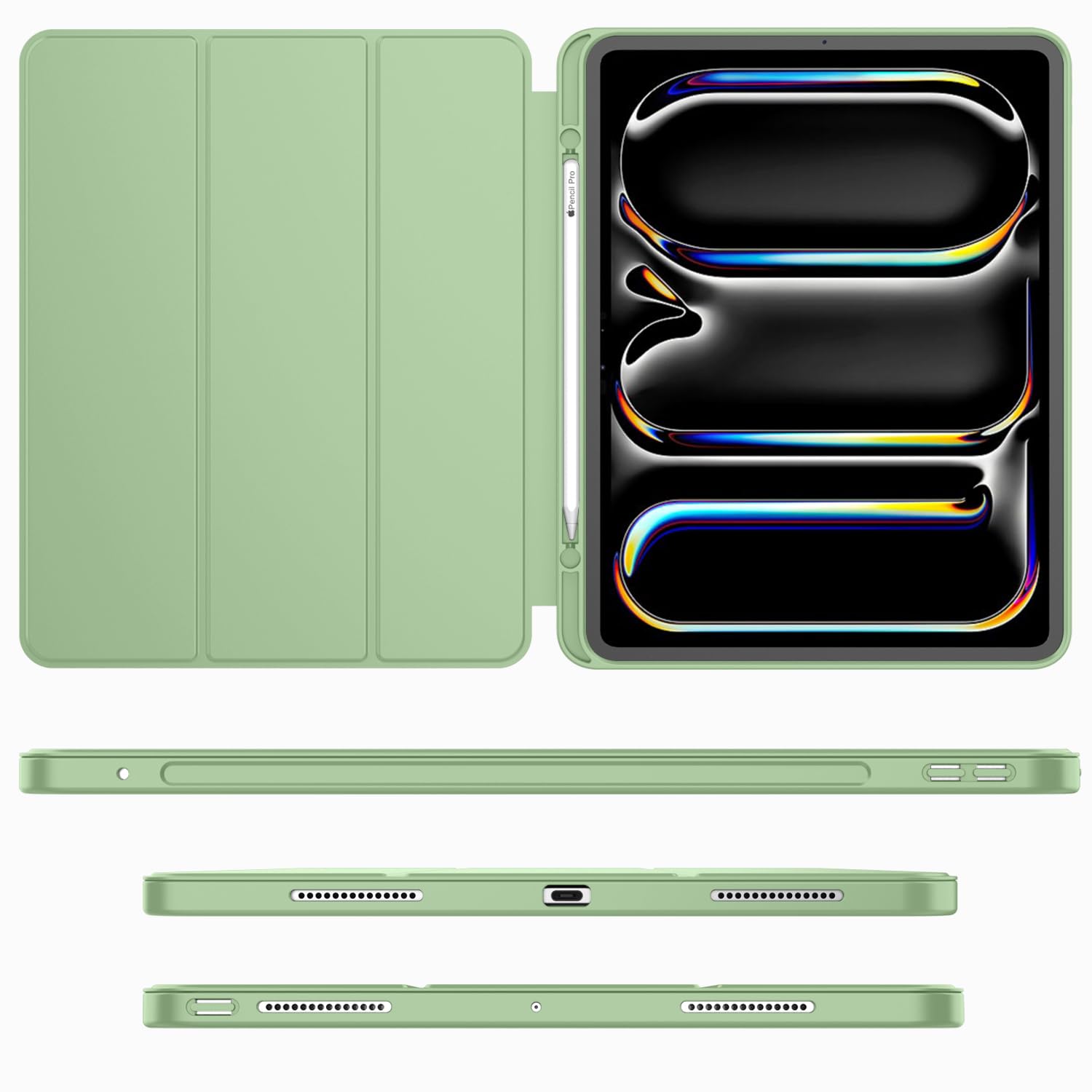 Imieet Ipad Pro 13 Inch Case M4 (2024) With Pencil Holder, Trifold Stand Smart Case With Soft Tpu Back, Auto Wake/Sleep (Matcha Green)