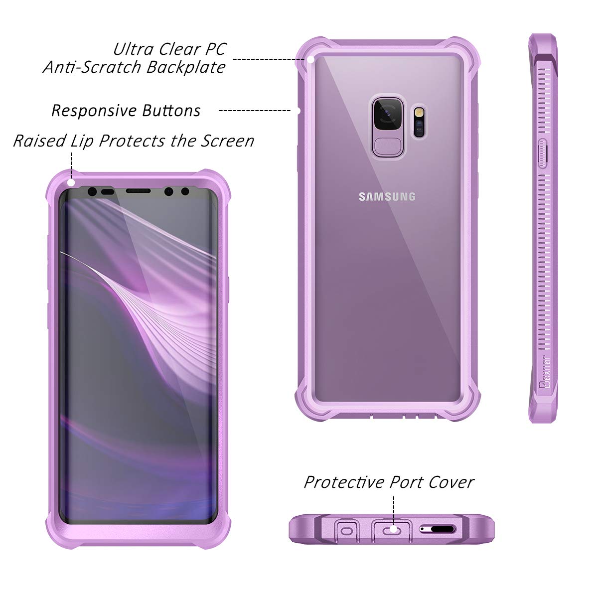 Dexnor Galaxy S9 Case With Screen Protector Clear Military Grade Rugged 360 Full Body Protective Shockproof Hard Back Cover Defe