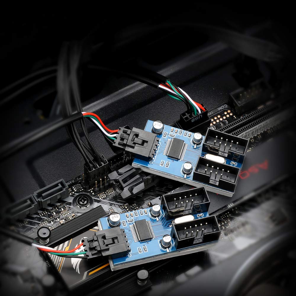 Rocketek 9Pin Usb Header Male 1 To 4 Female Extension Card Usb 2.0 Splitter Cable Connector For Motherboard, Adapter Port Multiplier For Cpu, Wifi Receiver, Fans, And Rgb Light �