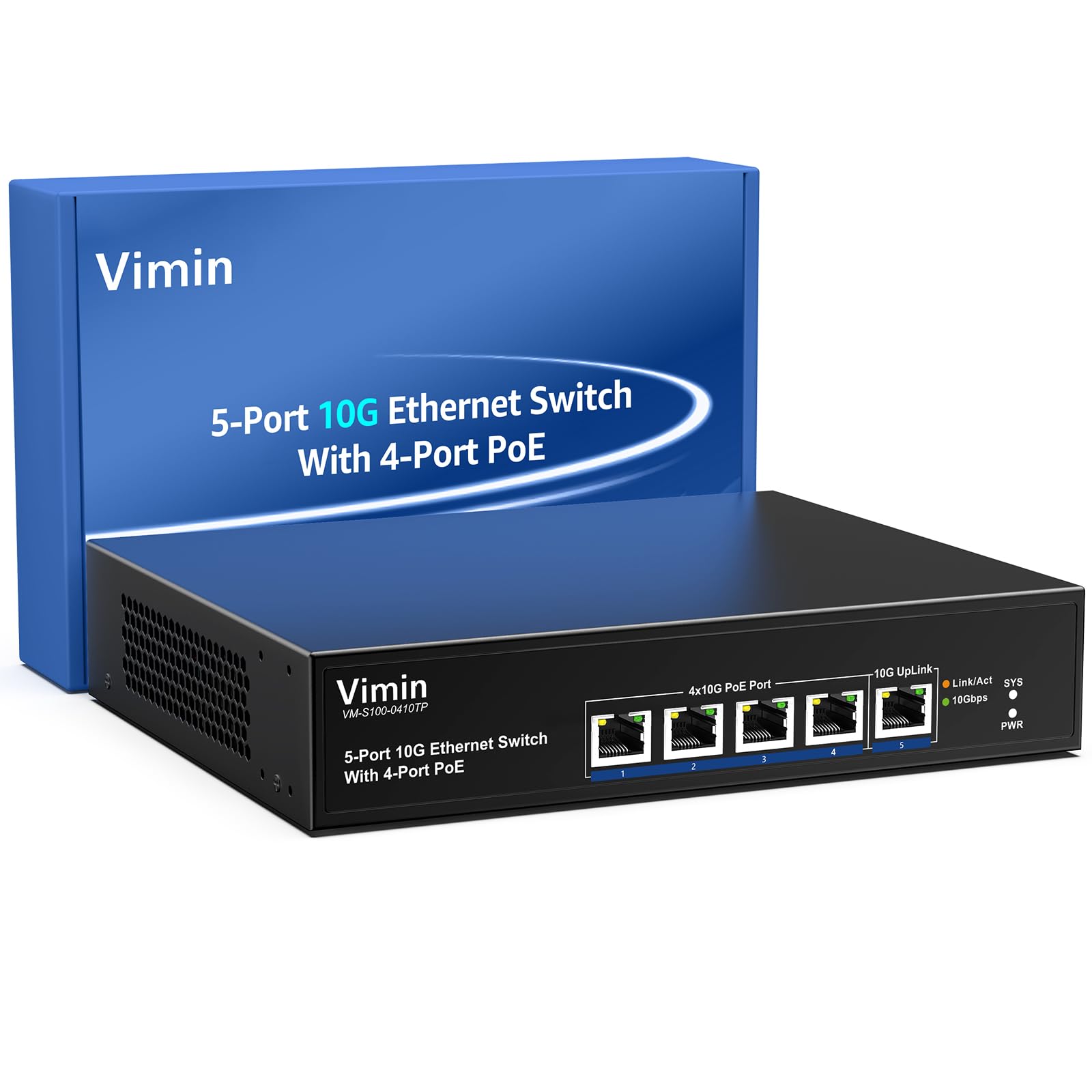 4 Port 10G Poe Switch Unmanaged With 10G Uplink Port, Vimin 4 Port 10Gbe Poe Network Switch, Auto Negotiation, For 10G Nas Netwo