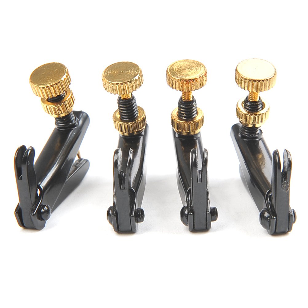 TIMESETL 4Pack Violin Fine Tuners, Nickel Plated Anti-Rust Adjusters for 4/4-3/4 Violins, Black + Gold, Acoustic/Electric Violin