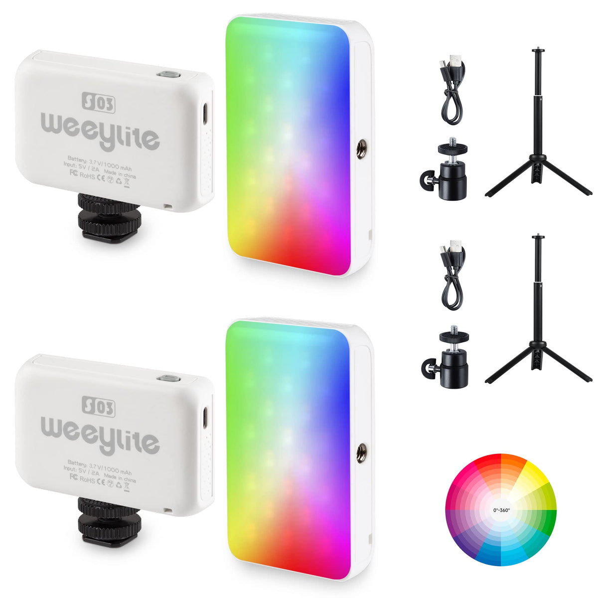 Rgb Led Video Light, 2 Packs Portable Light Panel Photography Dimmable With Desktop Tripod Stand For Dslr Camera Camcorder, High